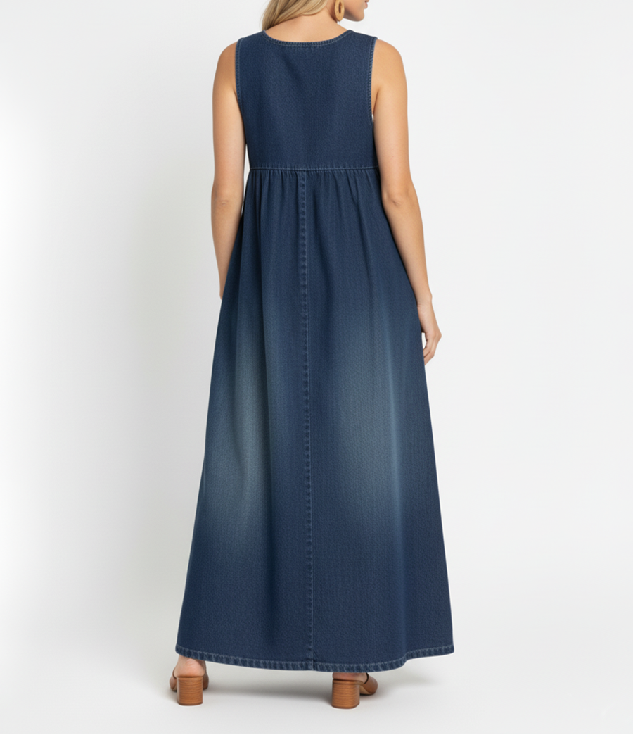 Karen | Lange Vintage Denim Jurk met Zachte Katoenen Touch