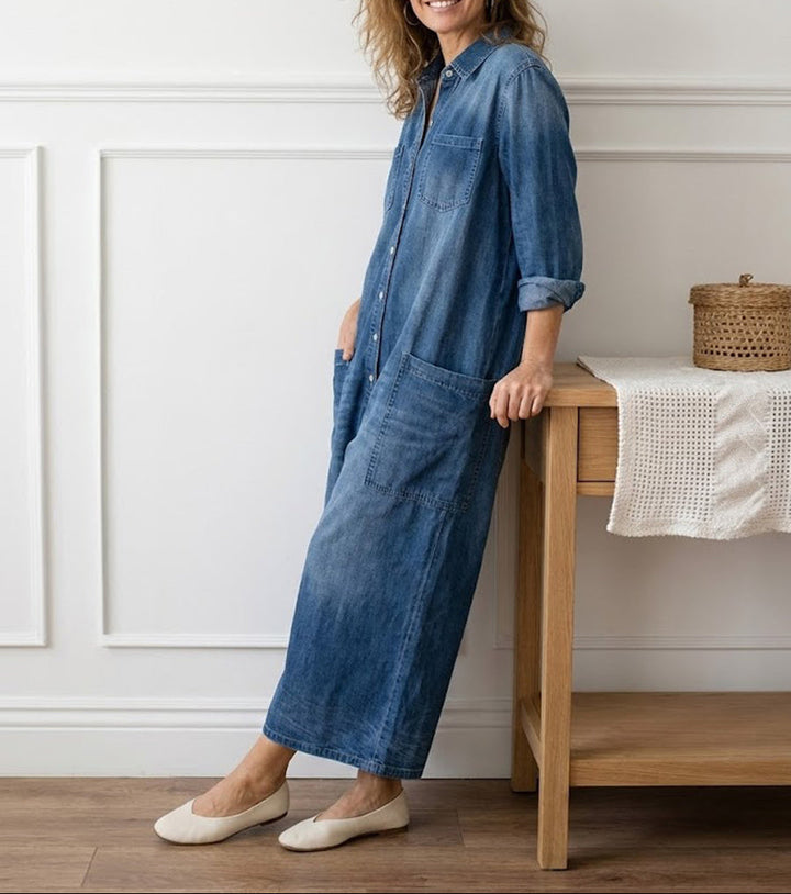 Diana | Vintage jumpsuit in denim katoen zacht gewassen met knopen