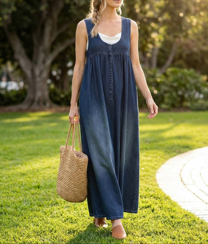 Karen | Lange Vintage Denim Jurk met Zachte Katoenen Touch