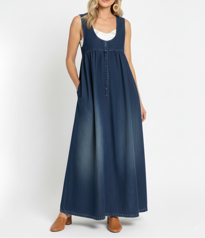 Karen | Lange Vintage Denim Jurk met Zachte Katoenen Touch
