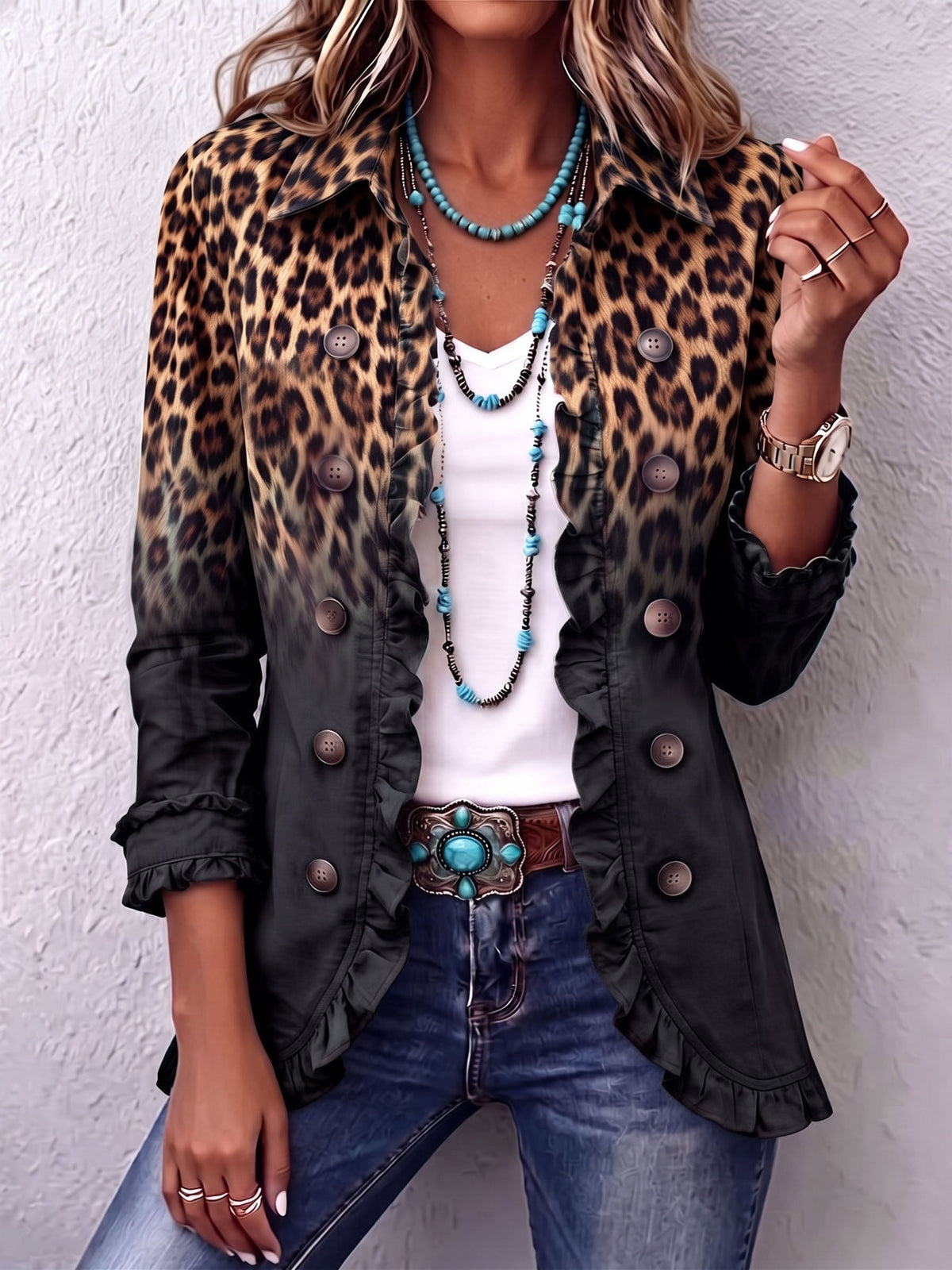 Pietsje | Luipaard blazer met ruffles