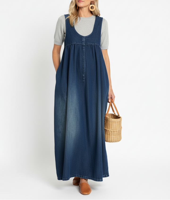 Karen | Lange Vintage Denim Jurk met Zachte Katoenen Touch
