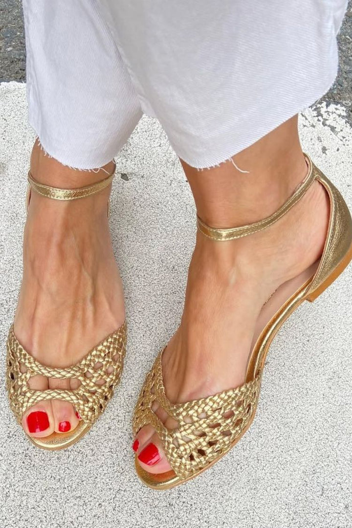 Isadora | Gouden gevlochten sandalen