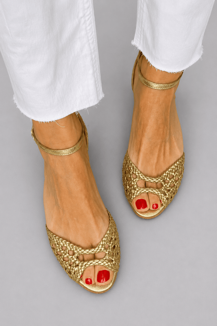 Isadora | Gouden gevlochten sandalen