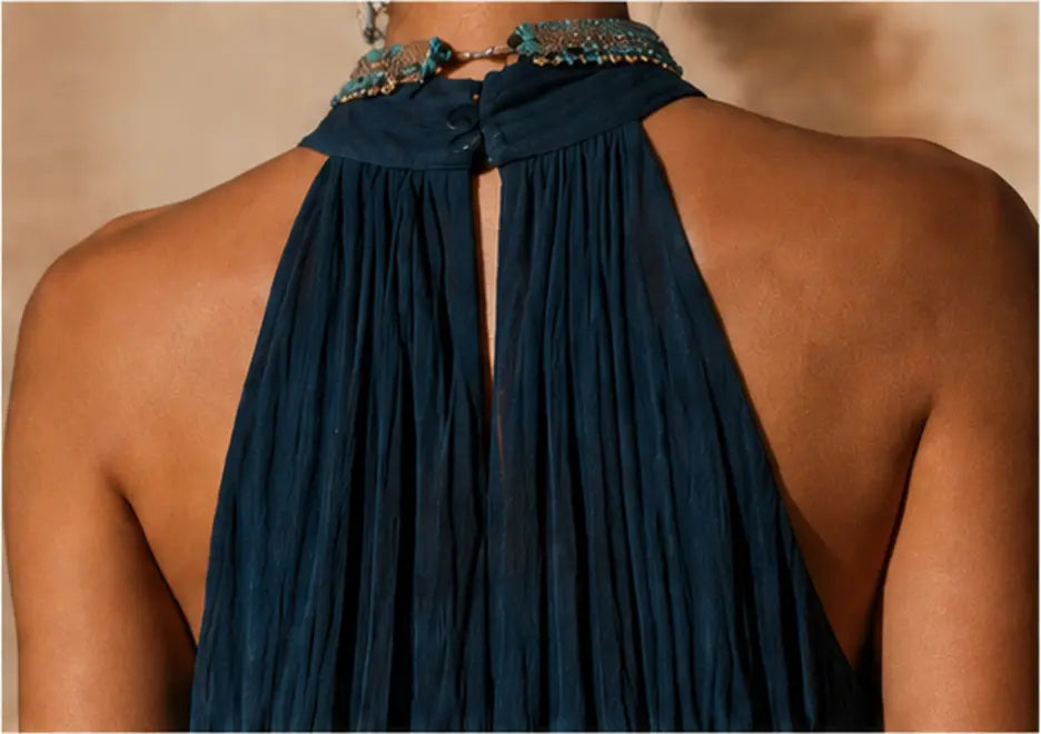 Paula | Lange Halter V Afgebroken Jurk