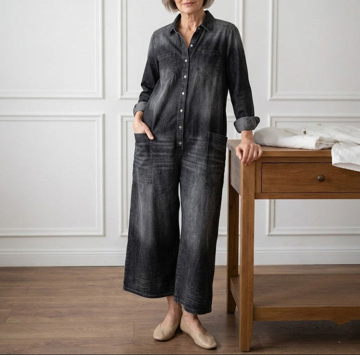 Diana | Vintage jumpsuit in denim katoen zacht gewassen met knopen